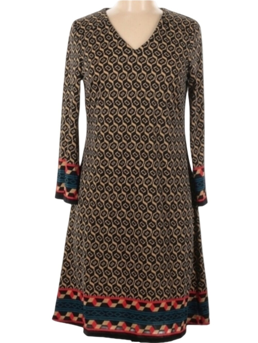 Jude Connally Lexi Geometric Shift Dress Black Tan Red M